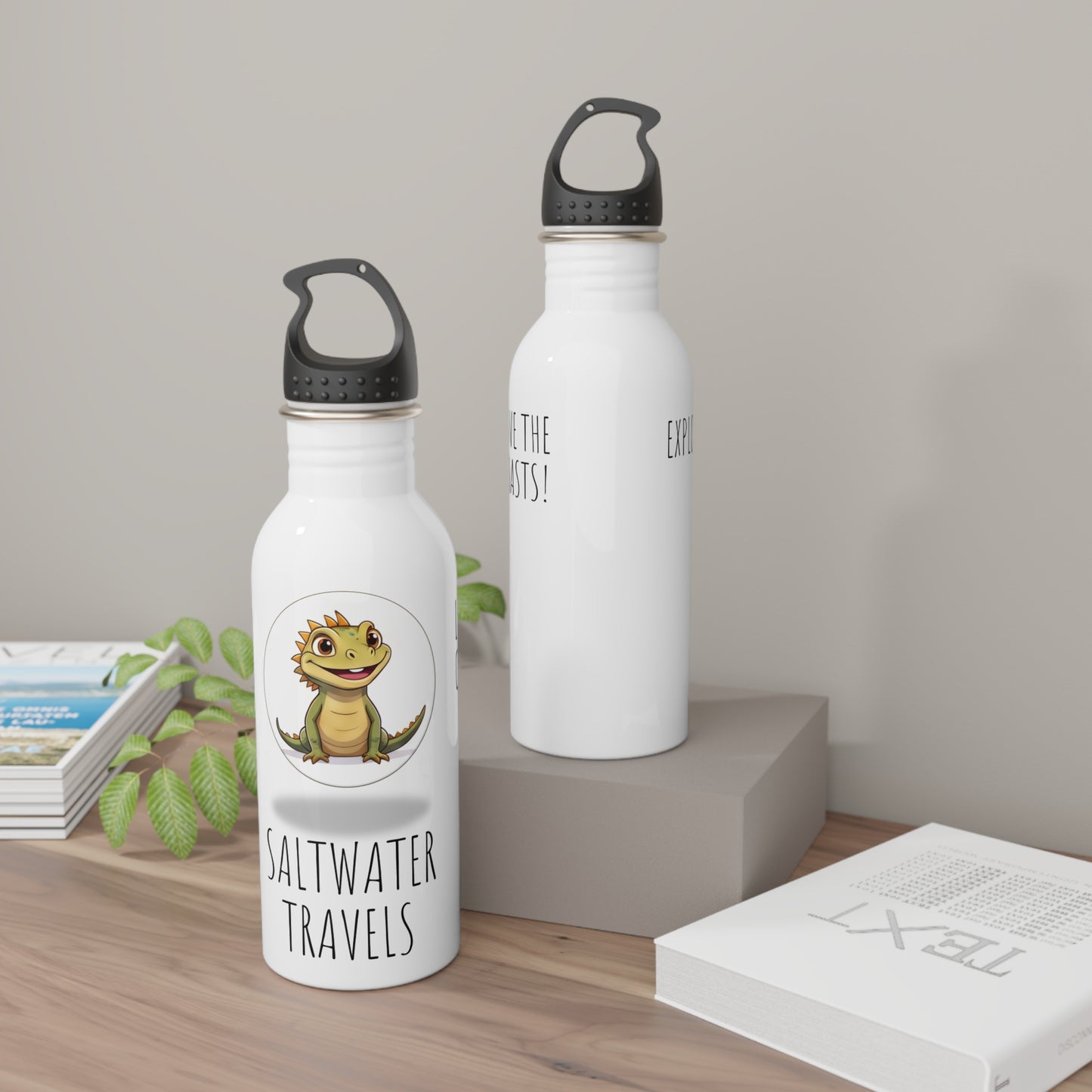 "Saltwater Travels" Iguana Stainless Steel Water Bottle - 20 oz